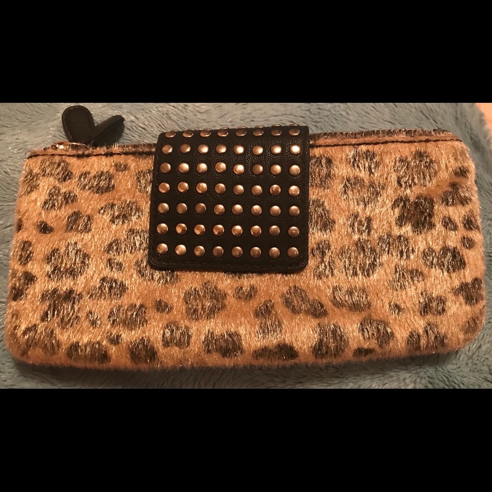 BDG. faux fur Cheetah print w/stud detail clutch.